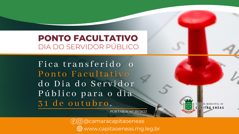 Ponto Facultativo Dia do Servidor Público Câmara Municipal de