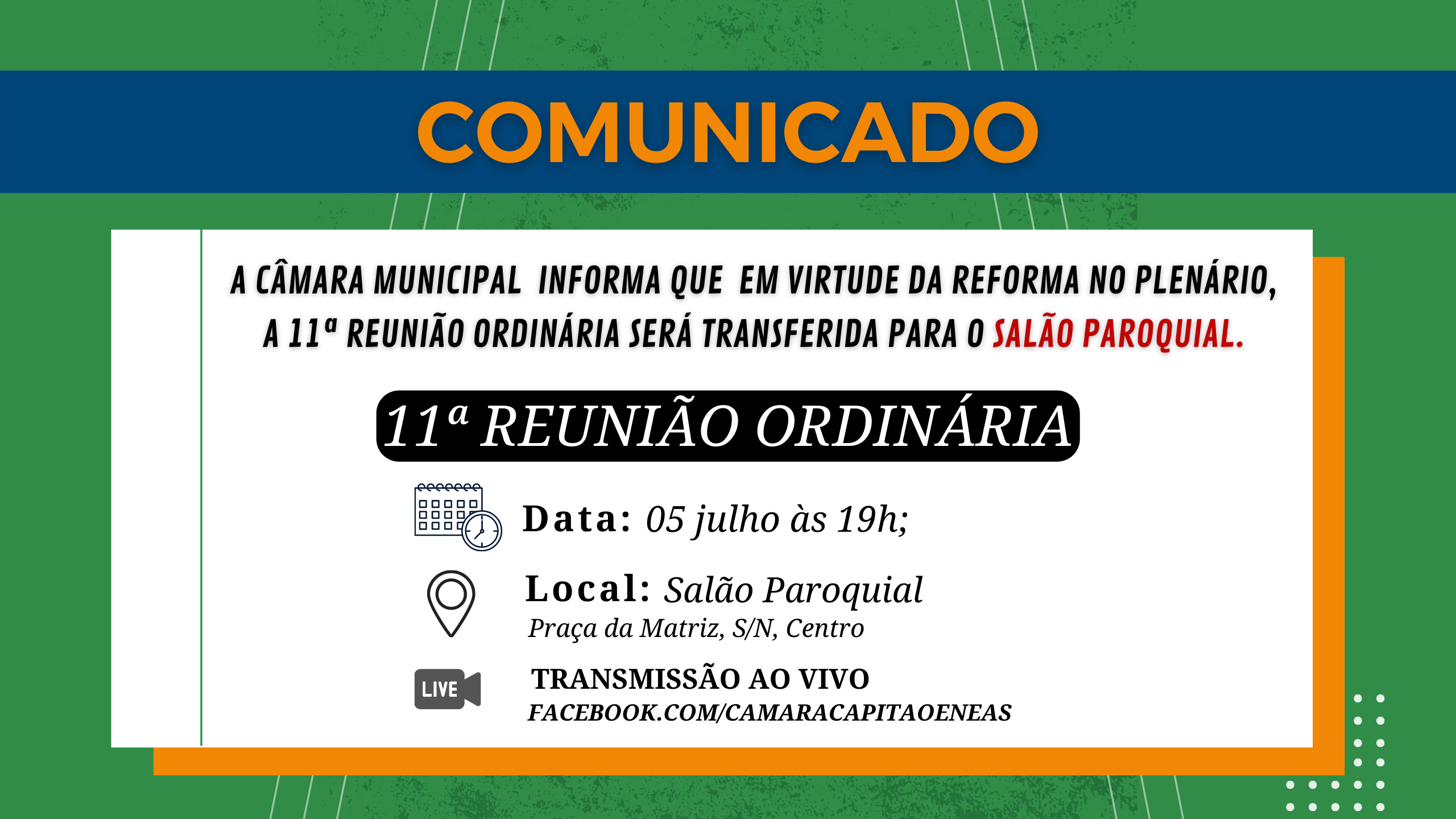 Alteração no local da 11ª Reunião Ordinária